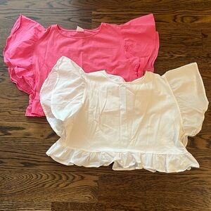 Pink + White Zara Ruffle Top